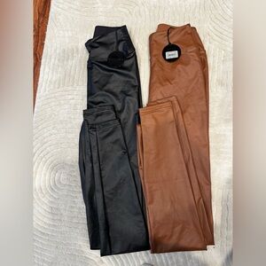 Aerie Black and Brown Faux Leather Leggings